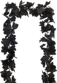 13 FT Black Garland Halloween 2pcs Artificial Black Maple Leaf Garlands Fall Leaves Vines for Autumn Thankgiving Halloween Decoration for Home