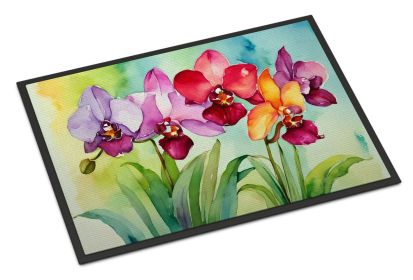 NEW Orchids in Watercolor Doormat Front Door Mat Indoor Outdoor Rugs for Entryway, Non Slip Washable Low Pile, 18H X 27W